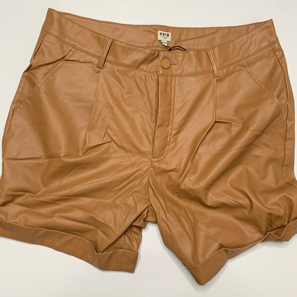 NWT Camel Faux Leather Cargo Shorts